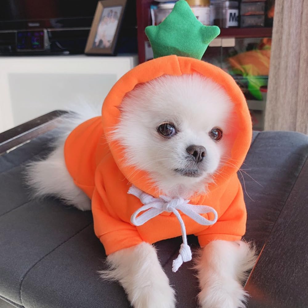 Aniac Funny Pet Clothes For Small Dog Cat Carrot Dog Hoodies Warm Dog Sweatshirt Coat With Fruit Hood Fall Puppy Cat Sweater Hal