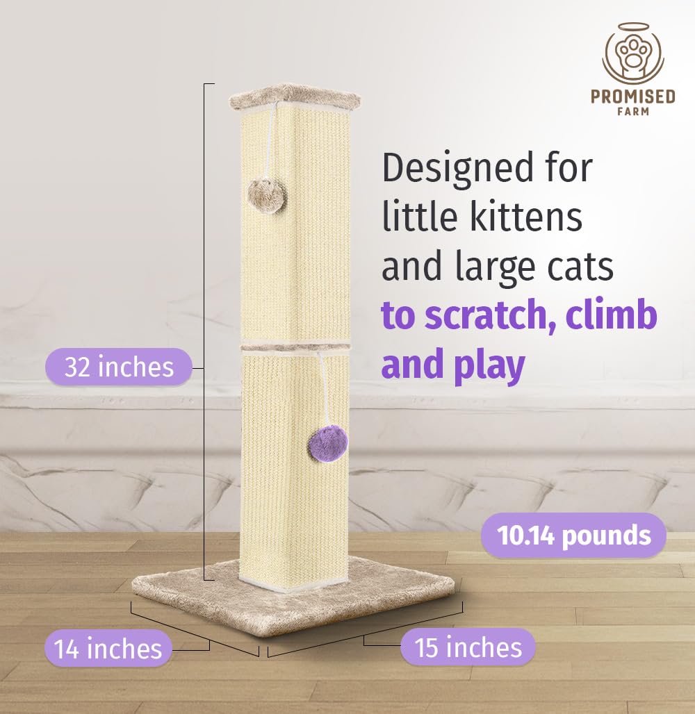 Promised Farm Tall Cat Scratching Post 32 Inches - Protects Furniture - Durable And Sturdy Design - Aesthetic Cat Accessories Es