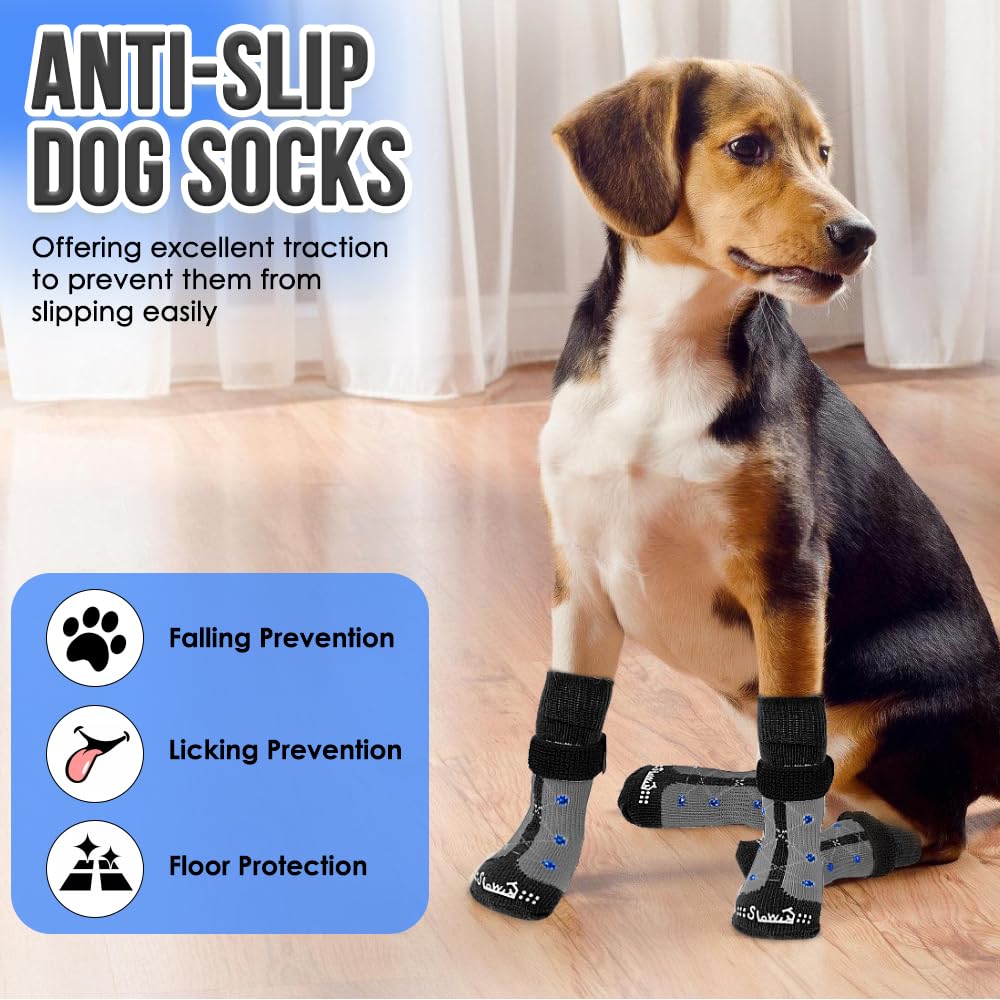 Slowton Dog Socks Anti Slip - 3 Pairs Dog Grip Socks For Hardwood Floors With Double Sides Grips, Socks To Prevent Licking Paws