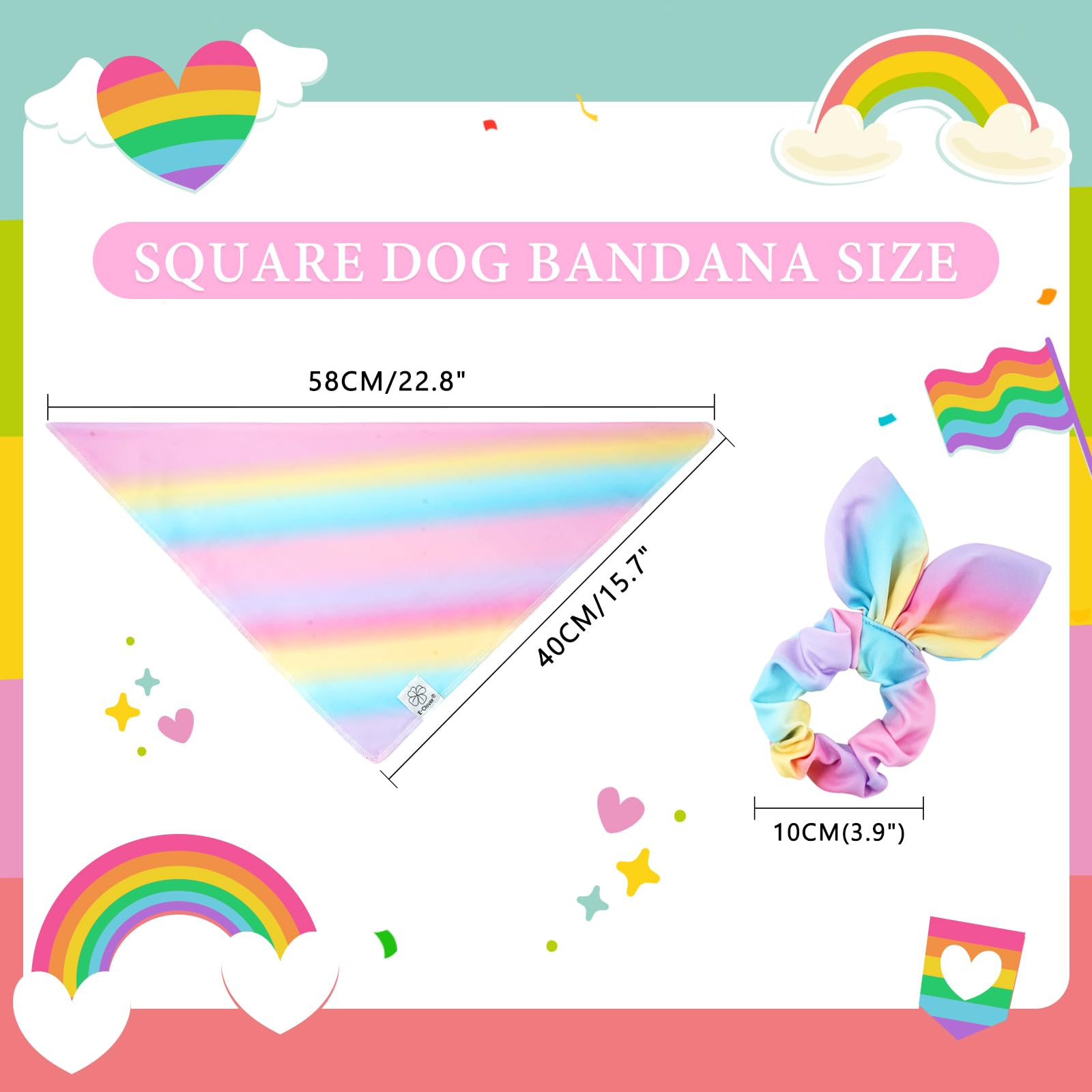 E-Clover Rainbow Dog Bandana & Matching Scrunchie Pink Purple Yellow Pet Dog Scarf Cute Dog Costumes Accessories For Small Dogs