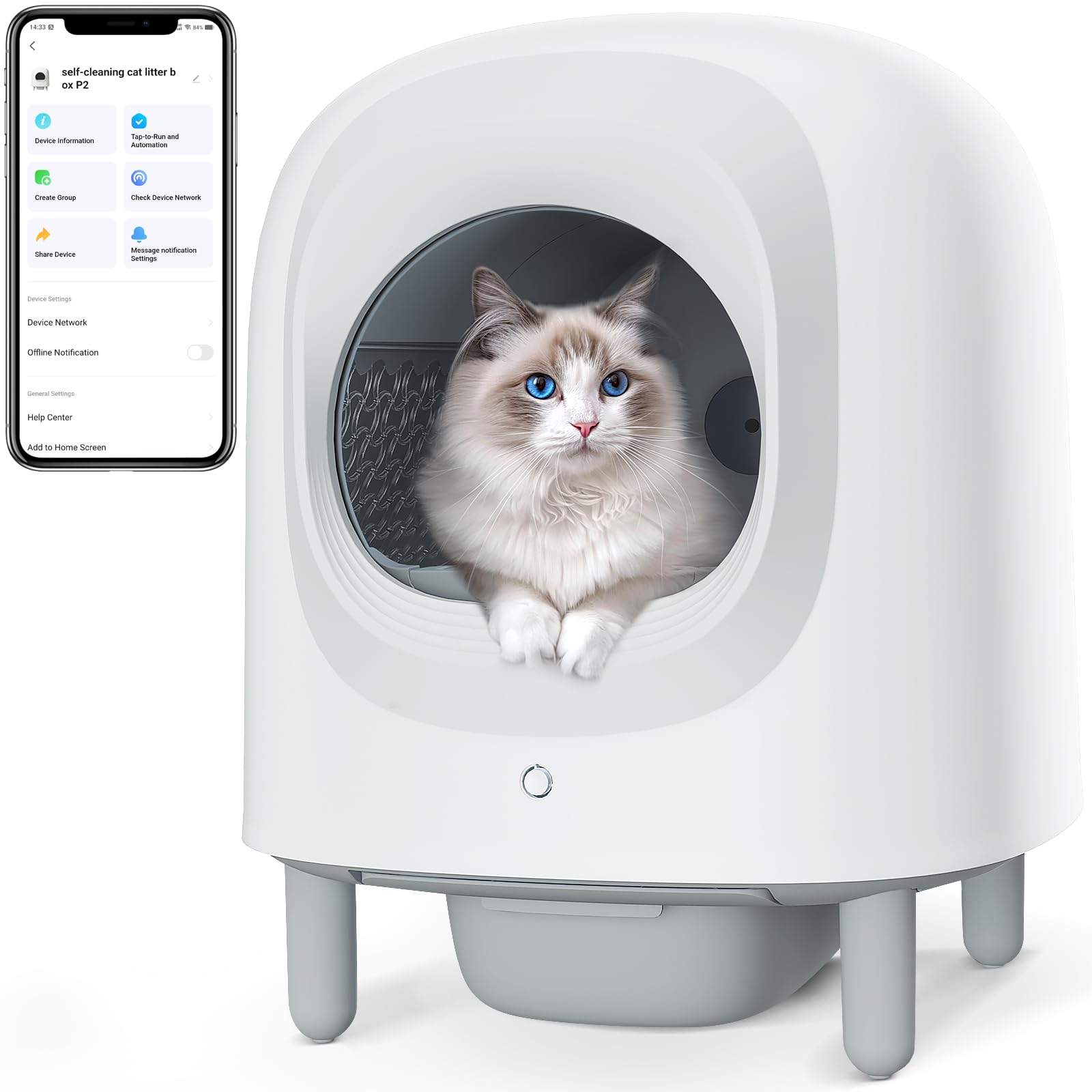 Sousia Self-Cleaning Cat Litter Box - 56L Extra Large Robot Automatic Cat Litter Box For Multi Cats With Safety Protection/Anti-