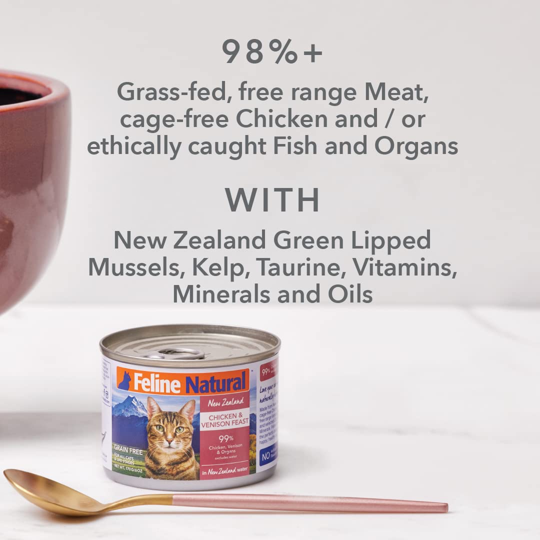 Feline Natural Pate Wet Food for Cats - Chicken & Venison Feast, Grain-Free, High Moisture, 6 Ounce (Pack of 12), New Zealand Ma