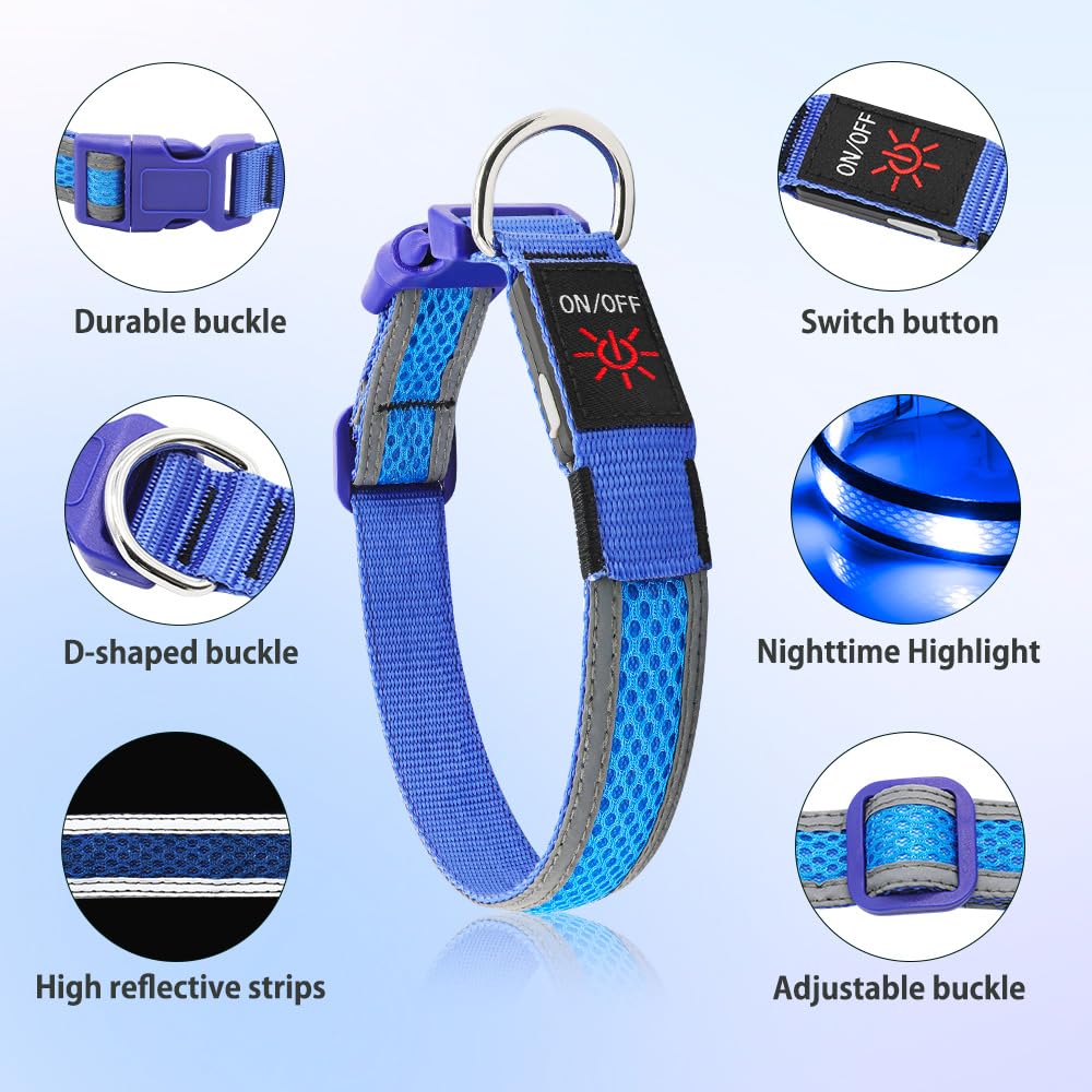 Illumifun Light Up Dog Collar, Usb Rechargeable Led Dog Collar Glow In The Dark, Reflcetive Safety Glow Collar For Dogs Walking