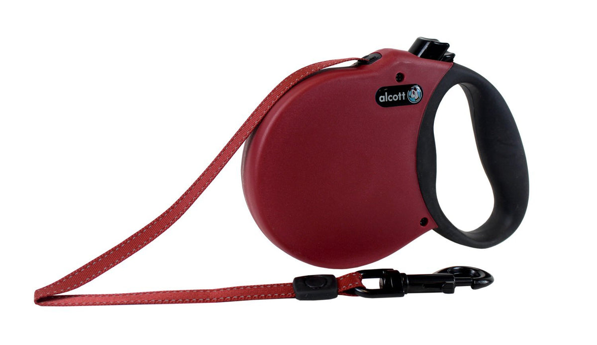 Alcott Adventure Retractable Reflective Belt Leash, 16' Long, Medium For Dogs Up To 65 Lbs, Red With Black Soft Grip Handle,Rlsh