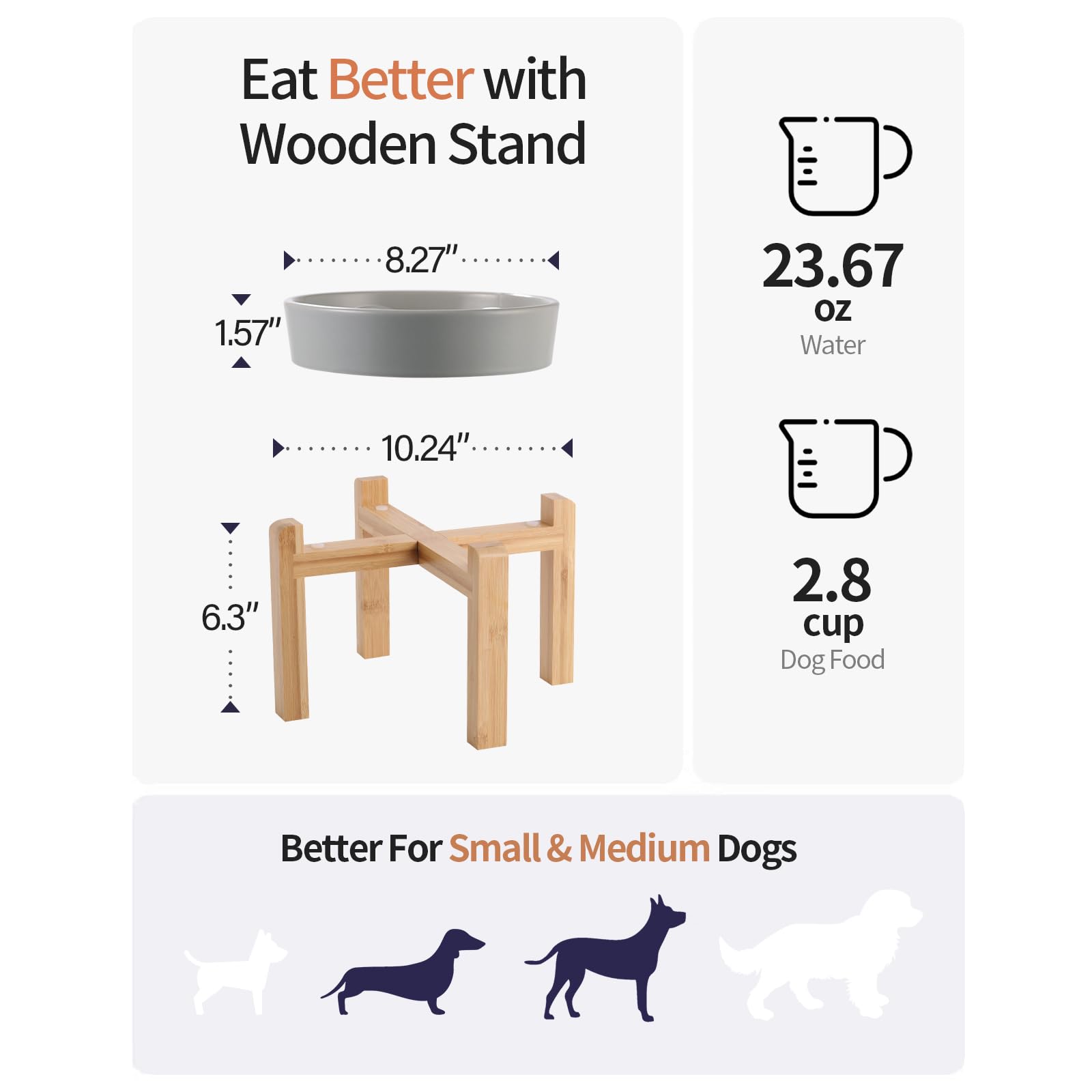 8.26 in Grey Dog Bowl Slow Feeder Ceramic for Medium and Large Breed,Elevated/Raised Slow Feeding Dog Food Water Dish Heavy Weig