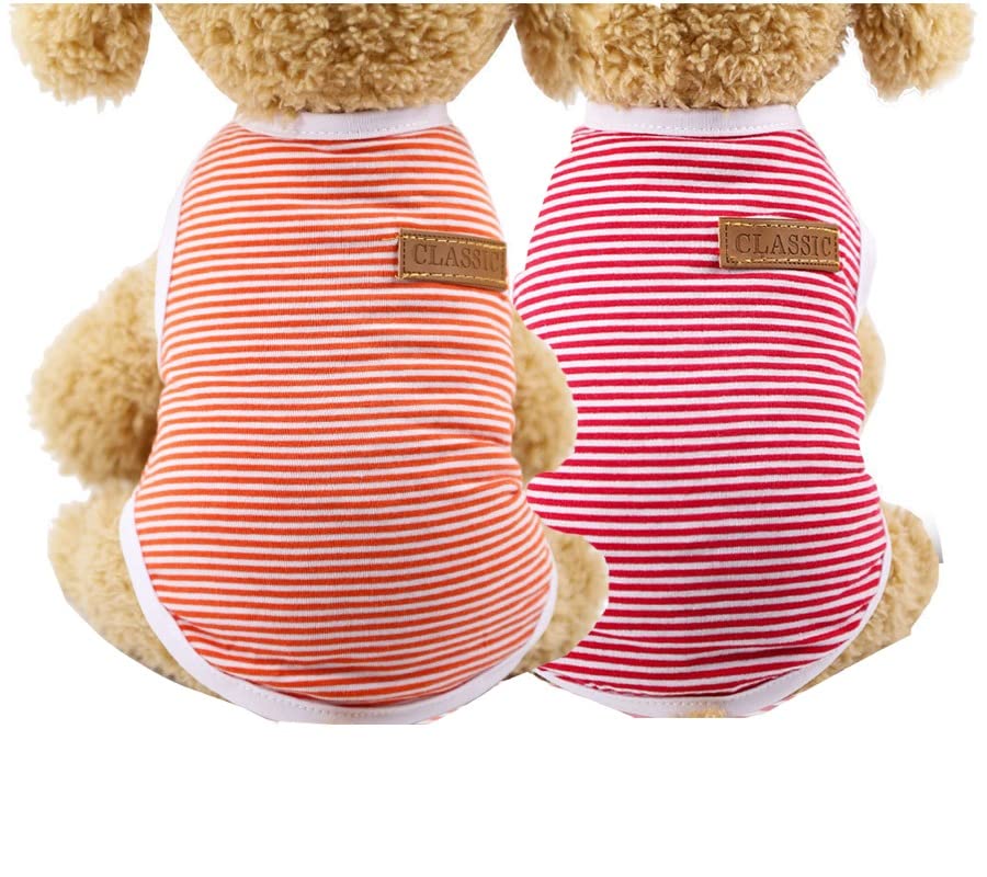 Kutkut Set Of 2 Pcs Striped T-Shirt Puppy Clothes For Small Dogs, Stretchy Summer Cotton Cat Vest Doggy Tee Tank Top Forshihtzu,
