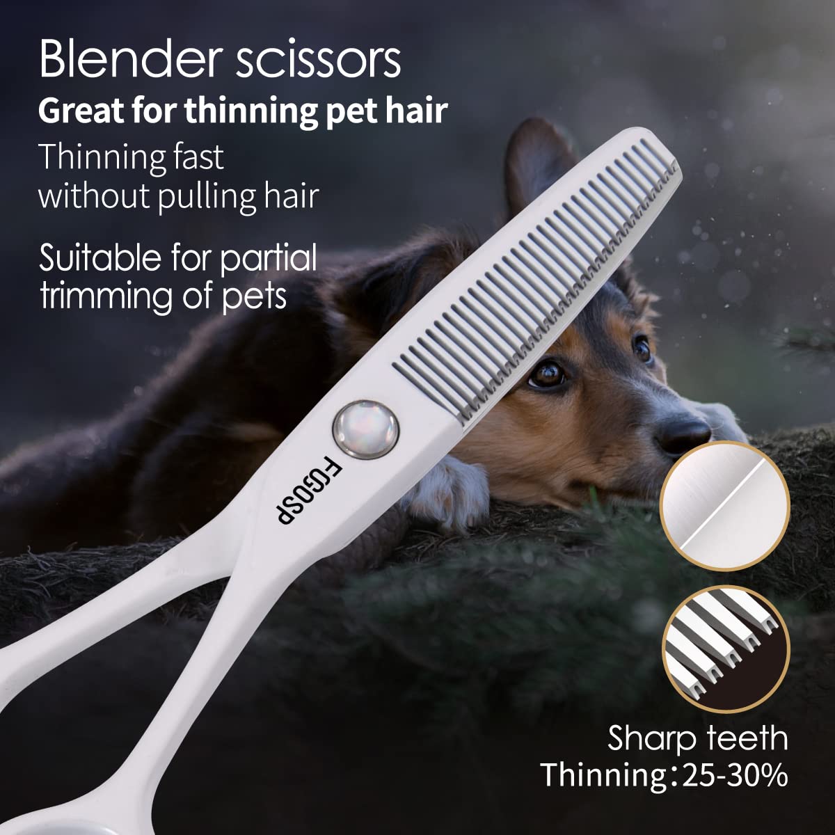 Fogosp 5 In Thinning Shears For Dogs Grooming Face For Small Dogs Eyes Face Paw Professional Small Cat Grooming Scissors(5'' Ble