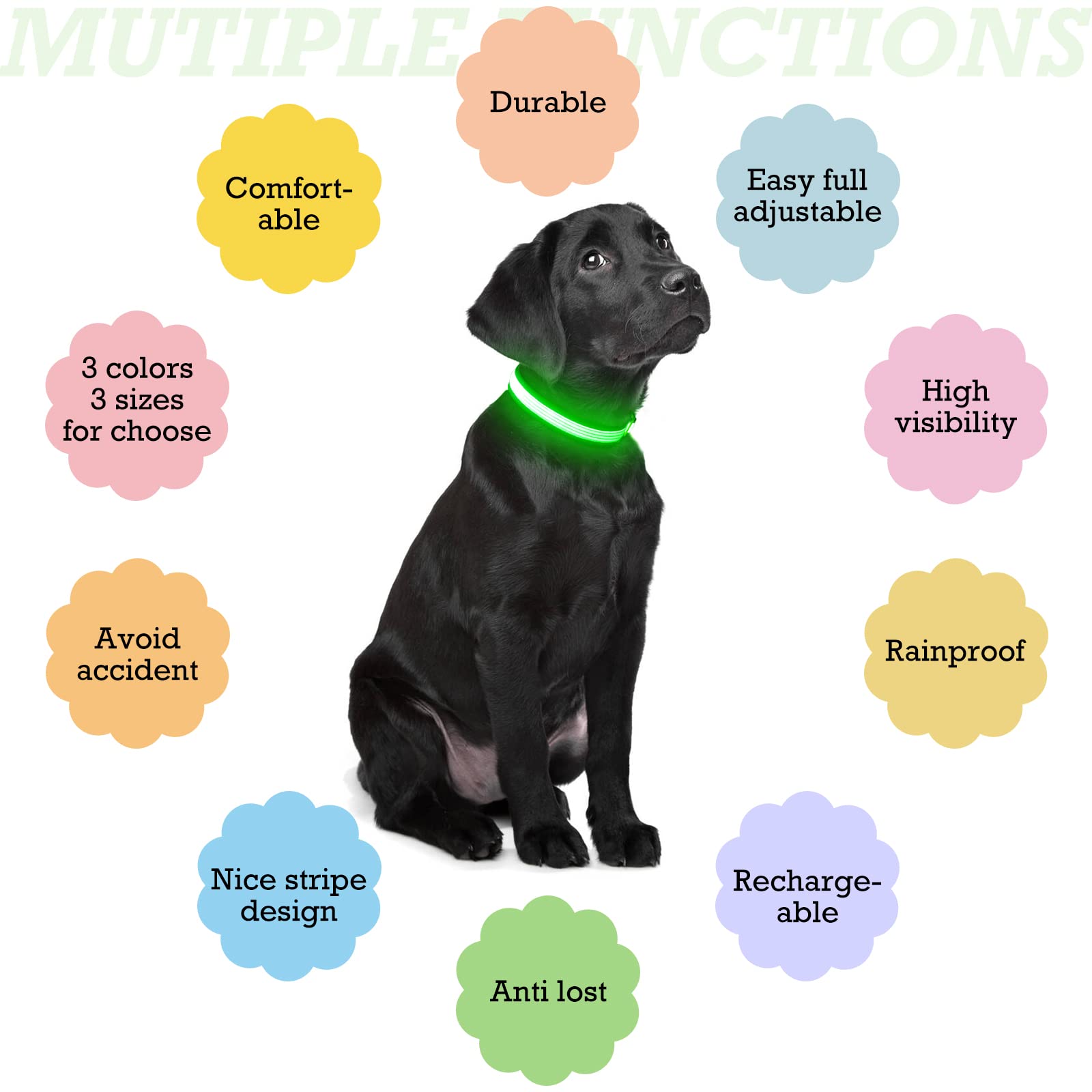 Yfbrite Full Adjustbale Led Dog Collar, Full Illuminated Light Up Dog Collars, Reflective Dog Collar Light Glowing In The Dark For All Dogs Safety (Large, Green-2)