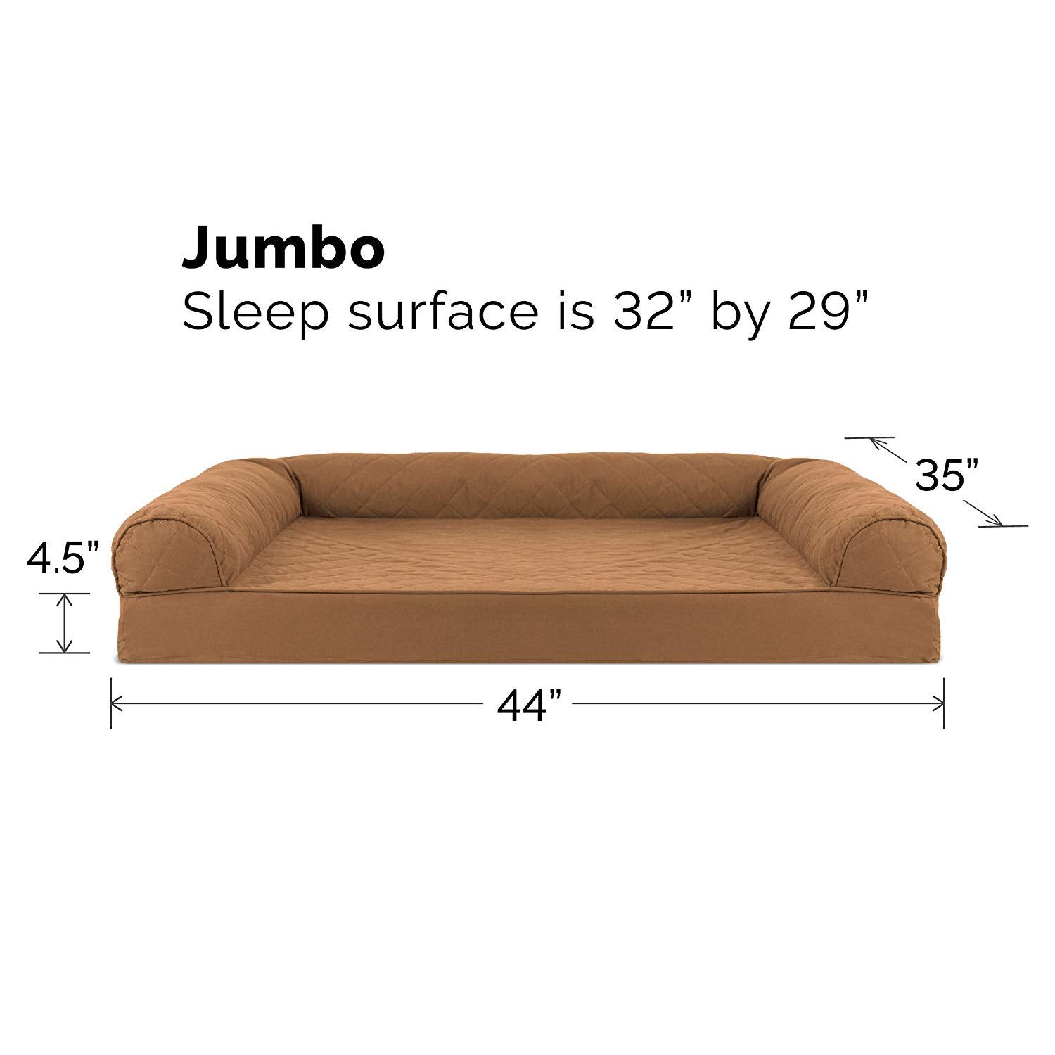 Furhaven Orthopedic Dog Bed For Large Dogs W/ Removable Bolsters & Washable Cover, For Dogs Up To 95 Lbs - Quilted Sofa - Toasted Brown, Jumbo/Xl