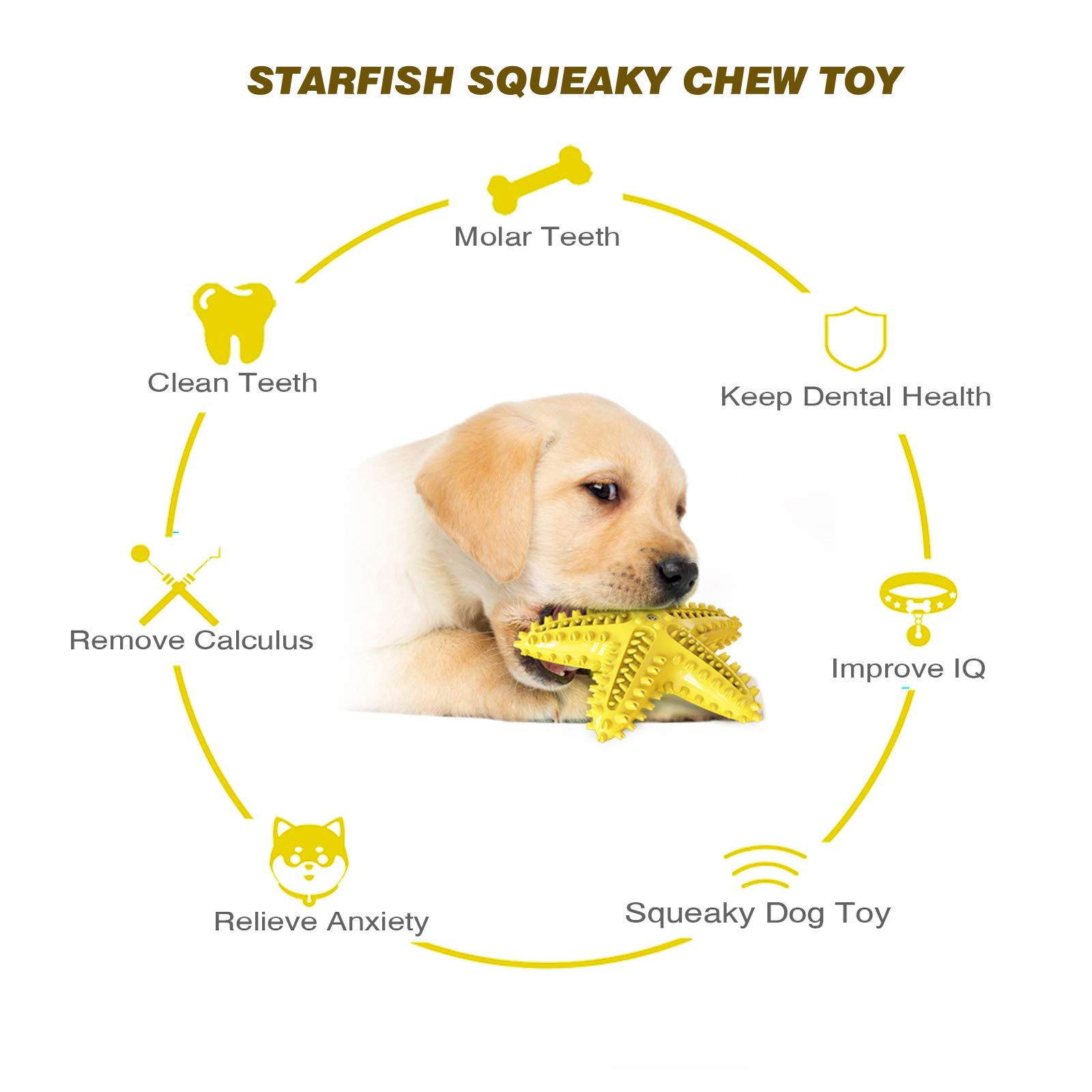 Idolpet Squeaky Dog Toys - Starfish Natural Teeth Cleaning Toy For Small & Medium Dogs - Yellow