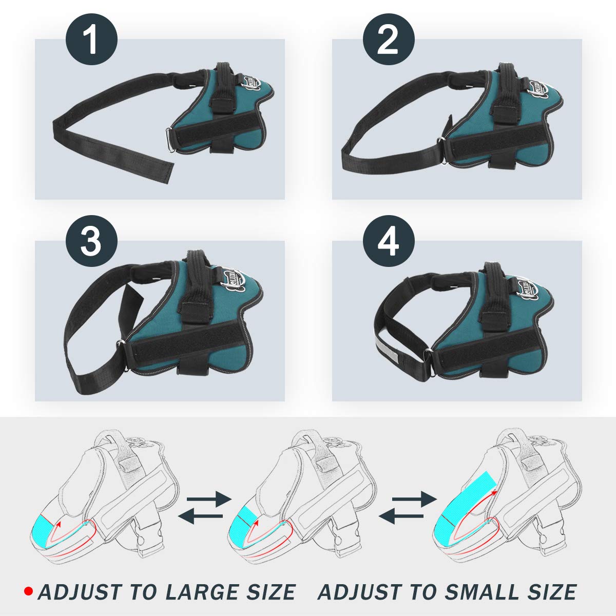Bolux Dog Harness, No-Pull Reflective Dog Vest, Breathable Adjustable Pet Harness With Handle For Outdoor Walking - No More Pulling, Tugging Or Choking (Turquoise, L)