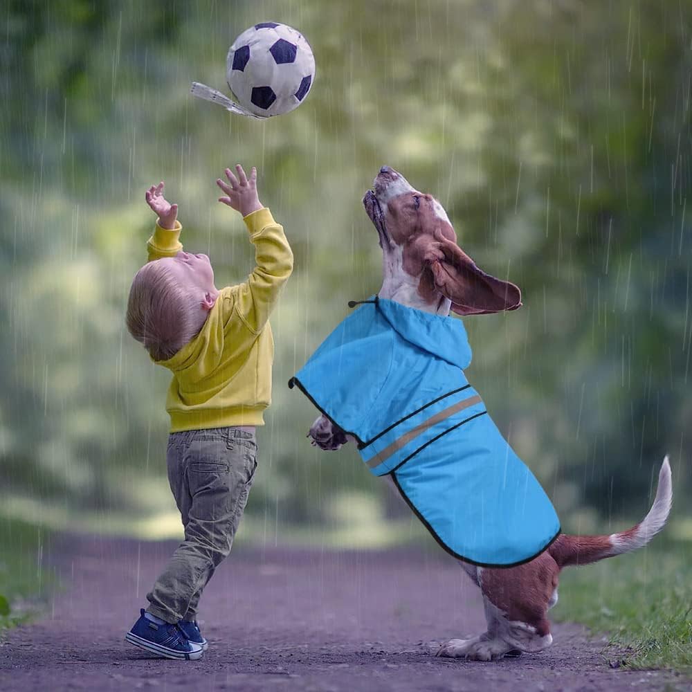 Ezierfy Dog Raincoat, Reflective Waterproof Hooded Pet Rain Jacket, Lightweight Dog Slicker Poncho With Leash Hole For Large Dog