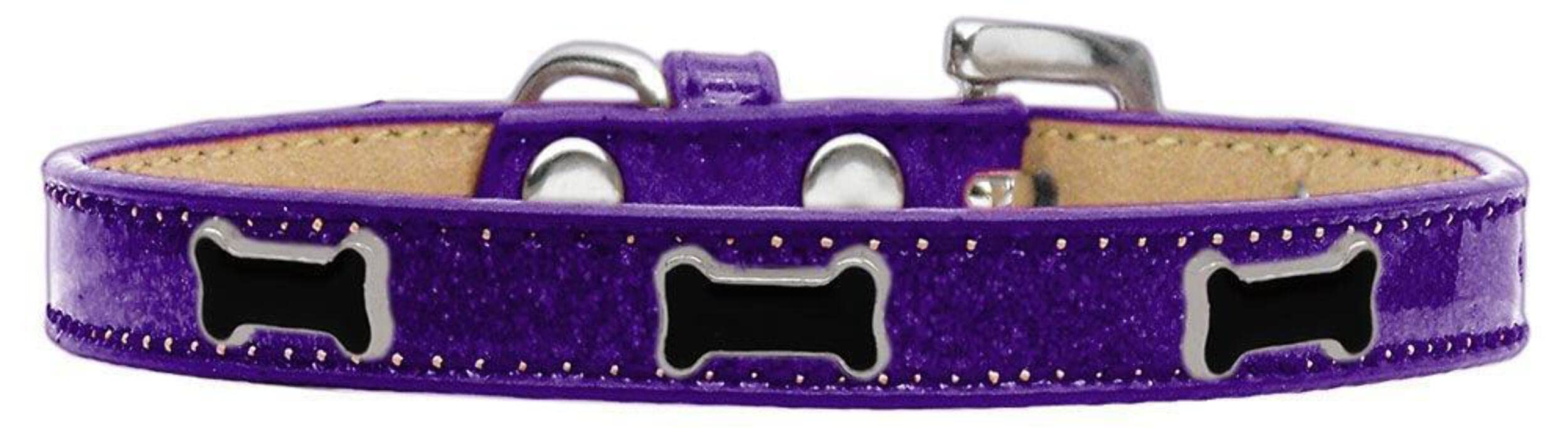 Mirage Pet Products Black Bone Widget Dog Collar Purple Ice Cream, Size 14