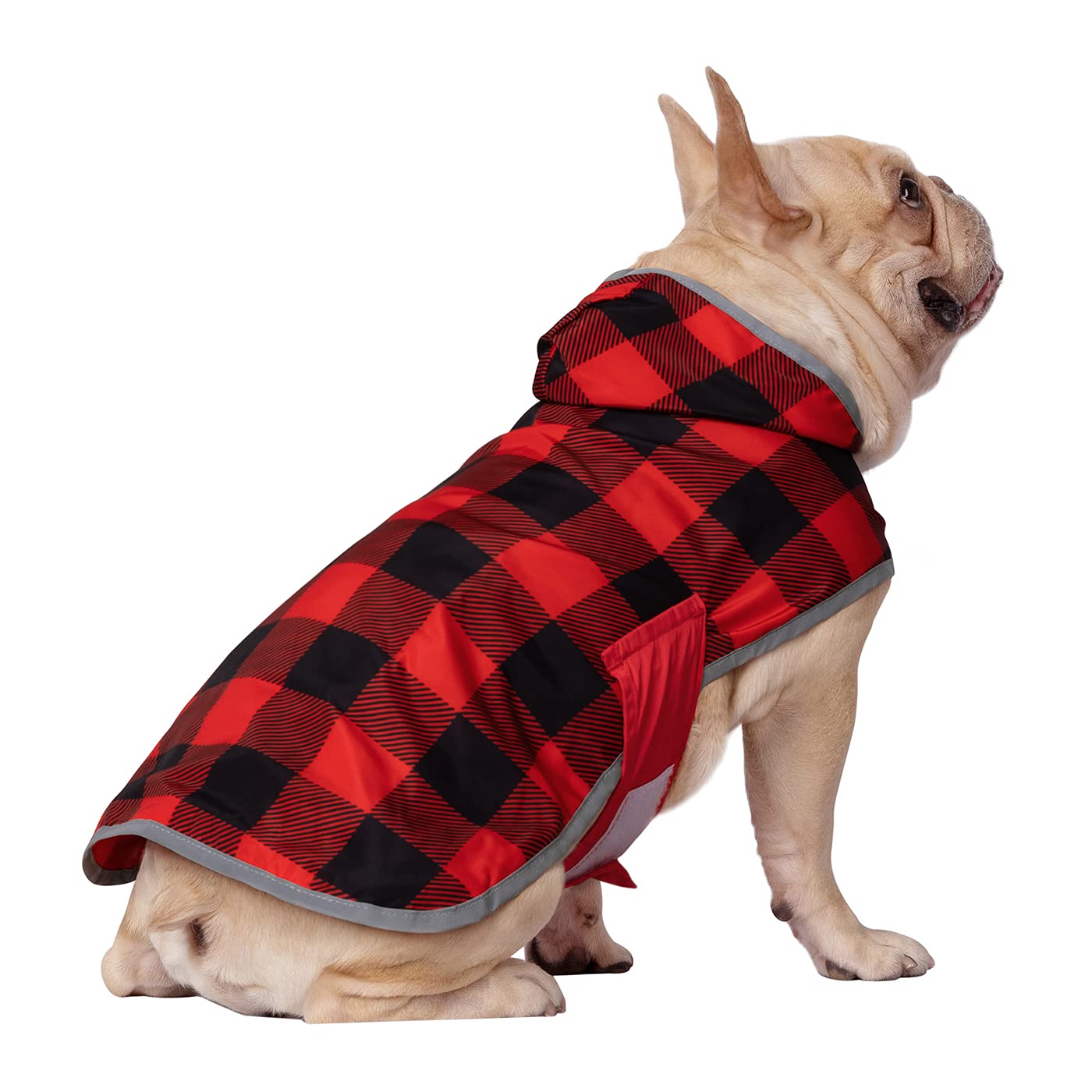 HDE Reversible Dog Raincoat Hooded Slicker Poncho Rain Coat Jacket for Small Medium Large Dogs Buffalo Plaid Red - S