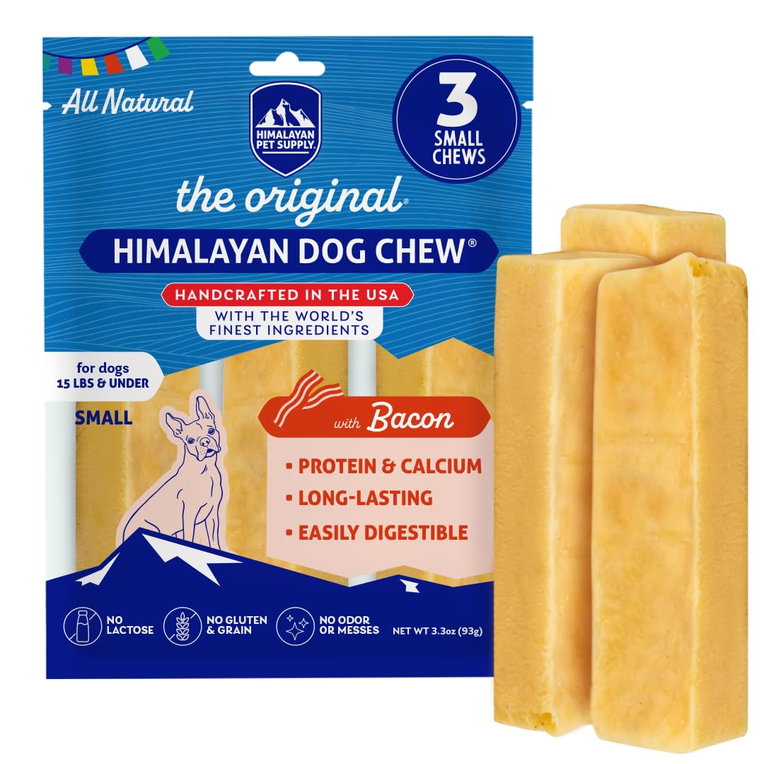Himalayan Chew Original Yak Cheese Chew, Bacon, 3 Small Sticks, 1.1 oz, Gluten Free, Healthy Treats, Grain & Lactose Free 100% N