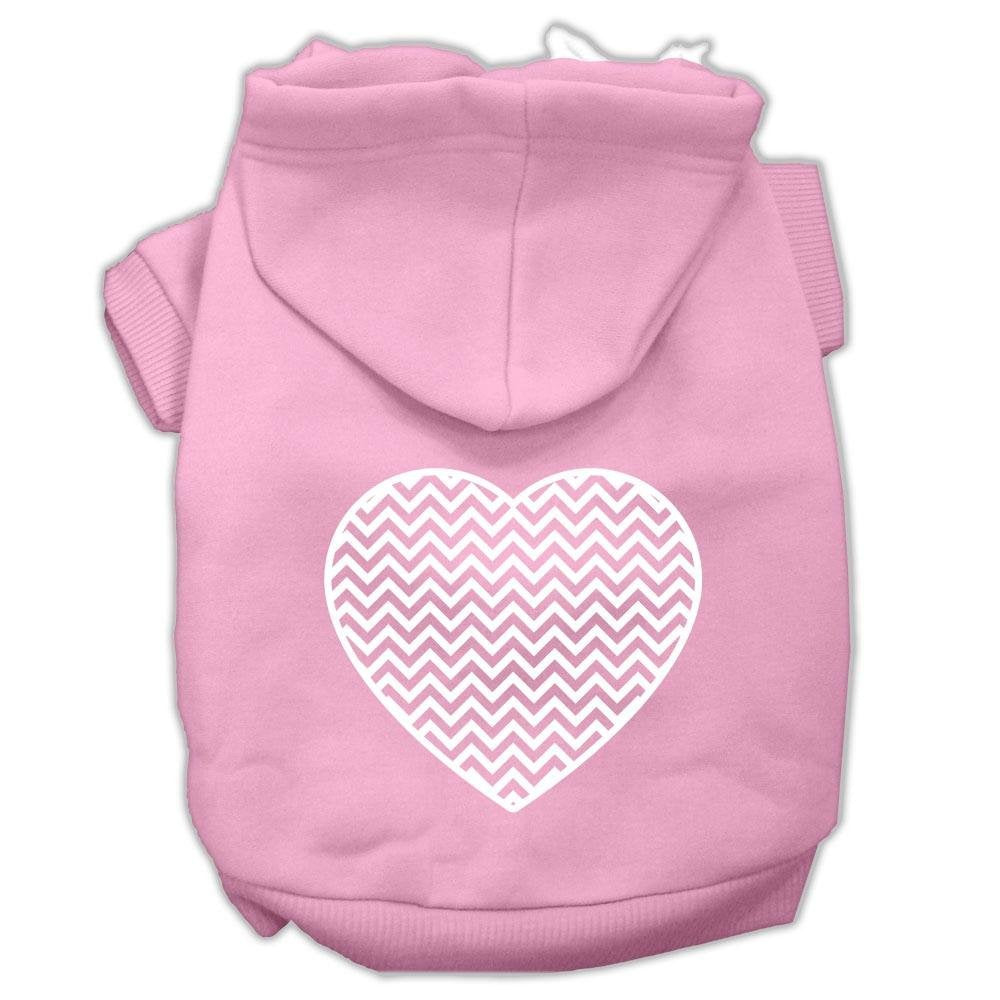 Pet Dog & Cat Hoodie Screen Printed, 'Chevron Heart' Light Pink Lg (10-14 Lbs.)