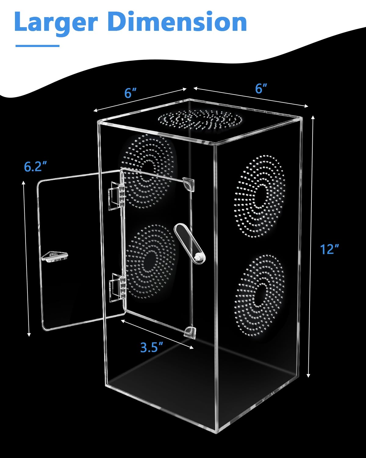 Jumping Spider Enclosure - 11.7X6X6 Inch Large Acrylic Terrarium For Tarantulas - Reptile Tank With Front Opening Door - Habitat