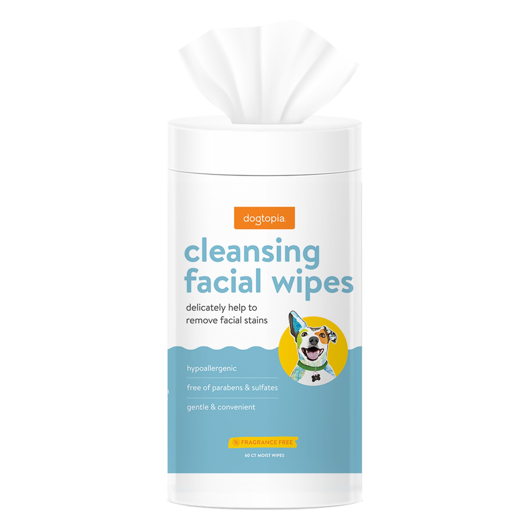 Dogtopia Cleansing Facial Wipes For Pets | Convenient Face Cleaning Wipes (60 Count) For Dogs And Cats | Hypoallergenic, Fragran