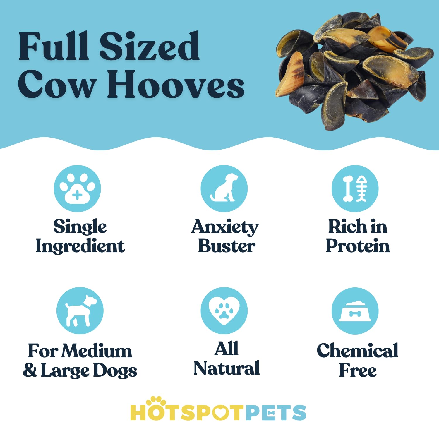 Full-Size Cow Hooves for Dogs | (10 Pack) All-Natural Long Lasting Dog Chews | Made from Grass Fed Cattle | Tasty Treat for Oral