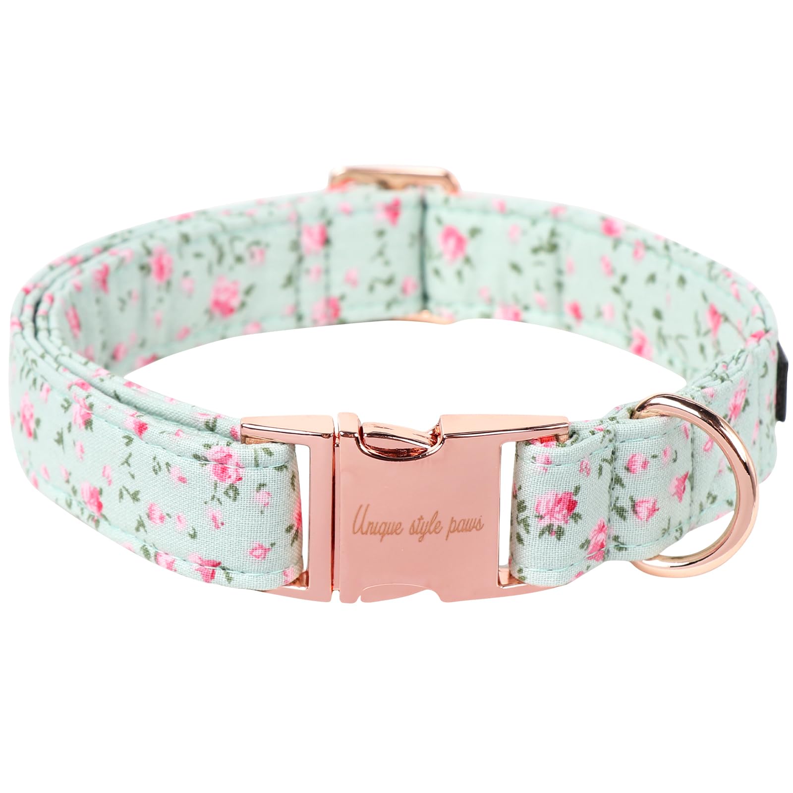 Unique Style Paws Dog Collar Metal Buckle Green Flowers Collar Gift Durable Cute Collar For Small Medium Large Boys Girls Dogs