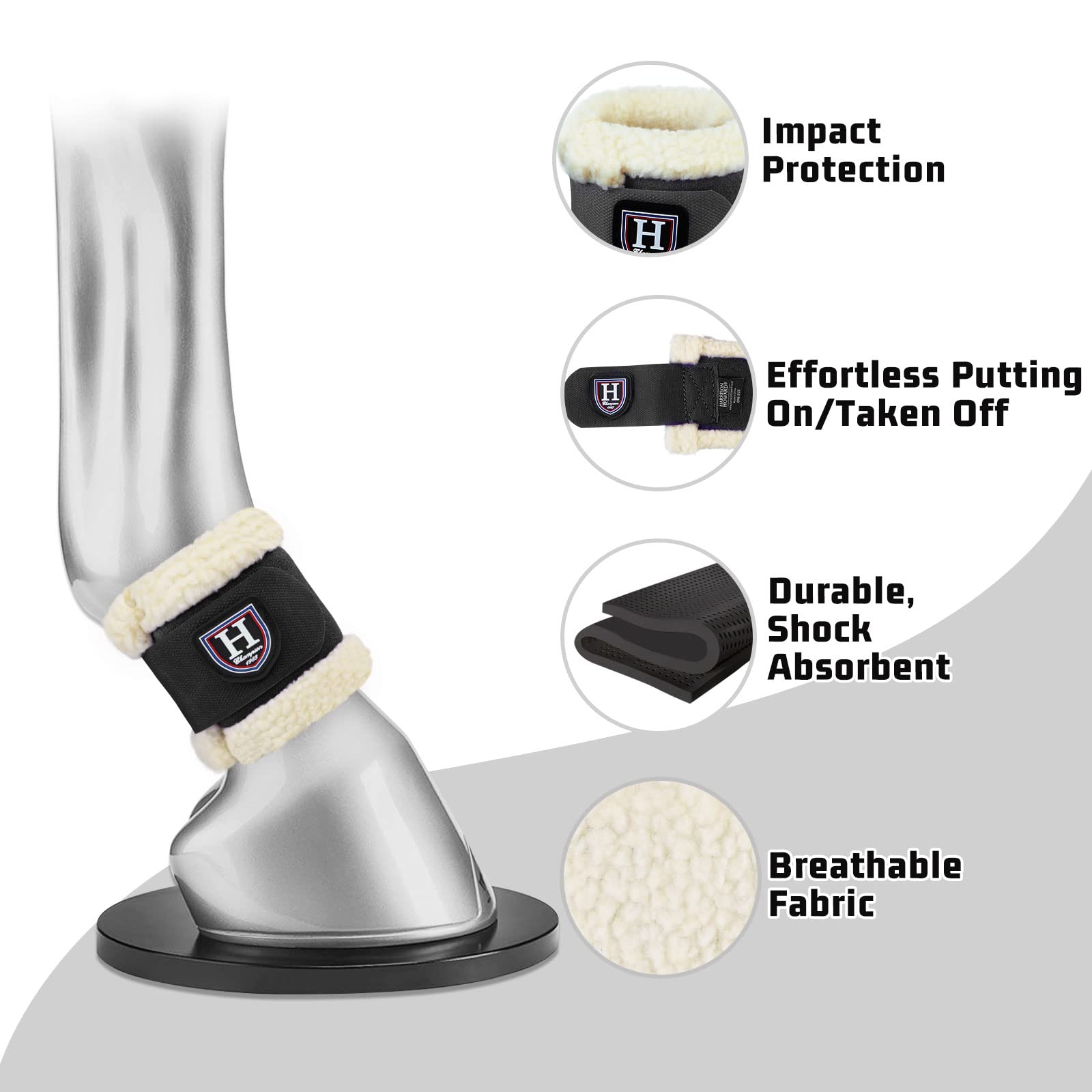 Harrison Howard Premium Horse Pastern Wraps with Berber Fleece, Black, Sold in Pairs