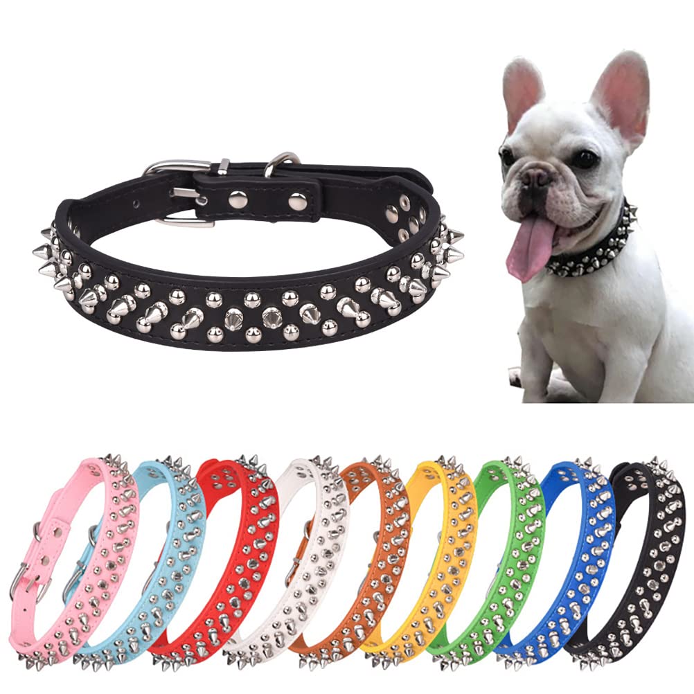 Spiked Dog Collar Soft Pu Leather Mushrooms Rivet Spike Studded Puppy Adjustable Cat Collars Black S