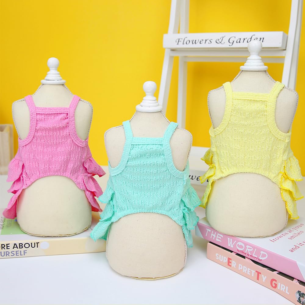 Anelekor 2 Pack Summer Dog Dresses With Bow Girl Puppy Clothes For Small Dog Spring Cat Outfit Sleeveless Pet Tiered Layered Cak