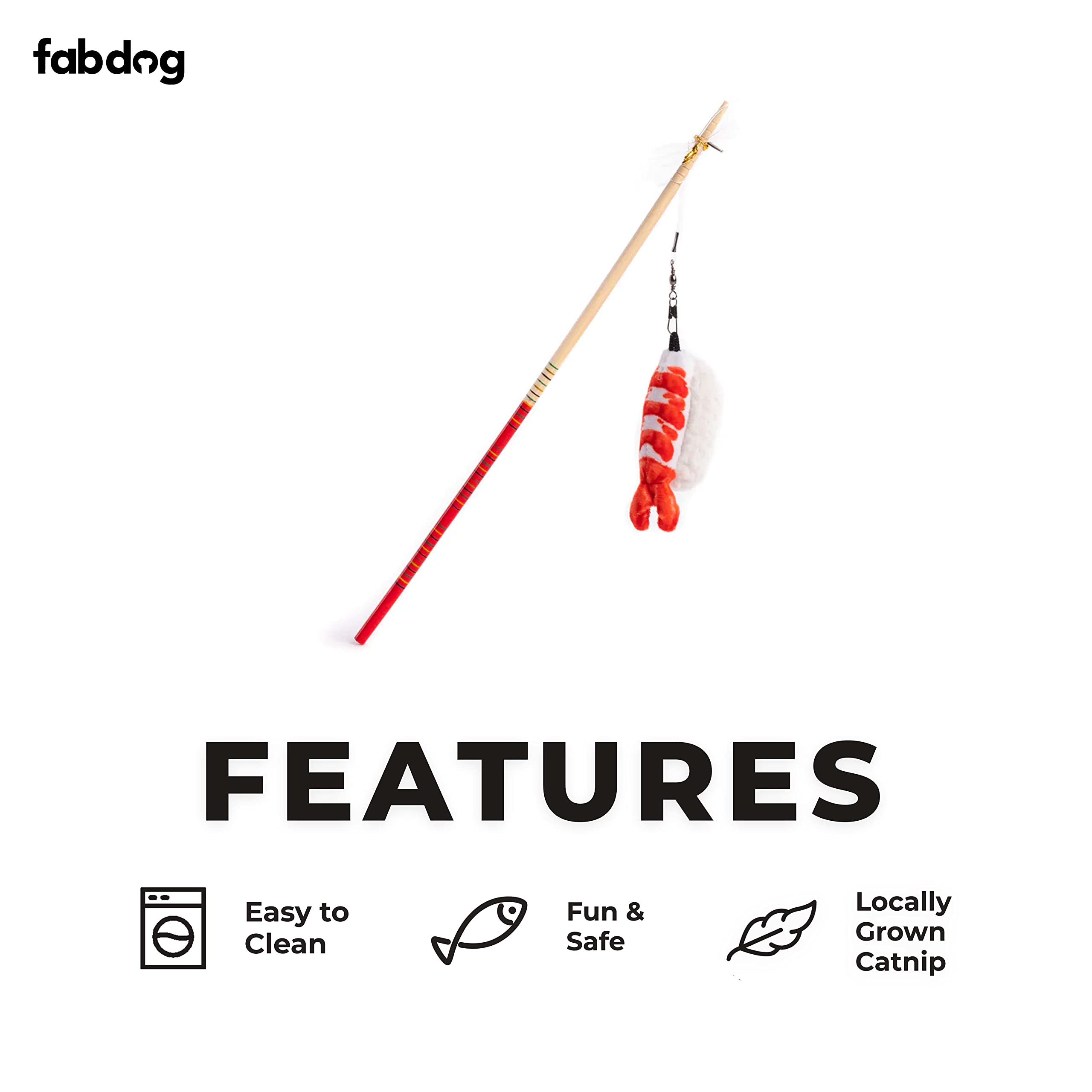 Fabdog Cat Toys For Indoor Cats - Interactive Fishing Pole Cat Toy Infused With Catnip - Cute Cat Toys Offer Endless Fun | New Deep Sea Fishing Pole Gift For Kittens | Sushi