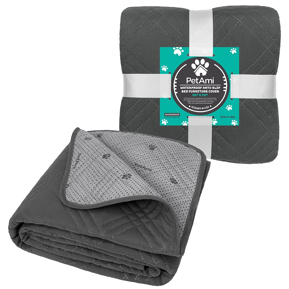 Petami Waterproof Dog Bed Cover Pet Blanket For Small Medium Dog, Couch Cover Sofa Furniture Protector For Dogs Cat, Reversible Water-Resistant Anti-Slip Pad Mat Quilt Washable, 30X70 Gray
