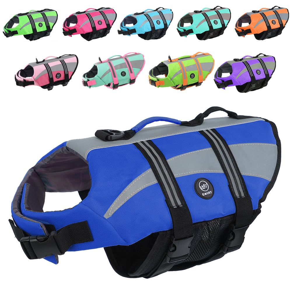 Emust Life Jacket For Large Dogs, Dog Life Vest For Small/Medium/Large Dogs With Double Rescue Handles, High Reflective Dog Life