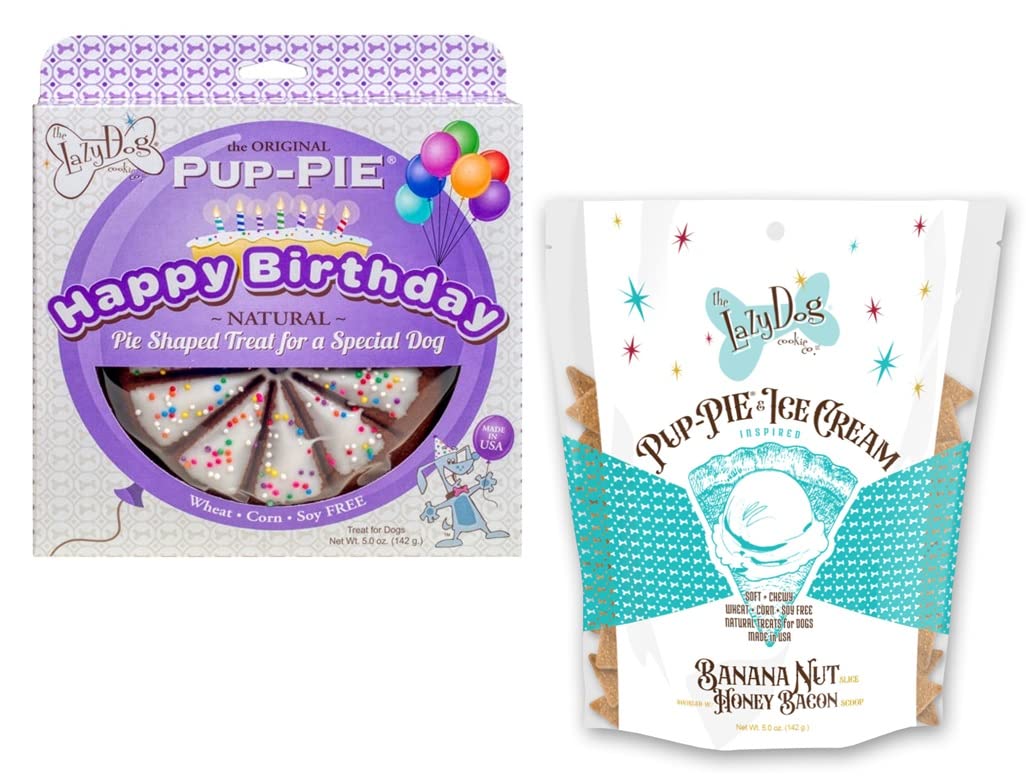 The Lazy Dog Pup-Pie - Original Pup-Pie - Happy Birthday Dog Treat for a Special Dog, 5 oz (Honey Bacon Ice Cream, Pie with Trea