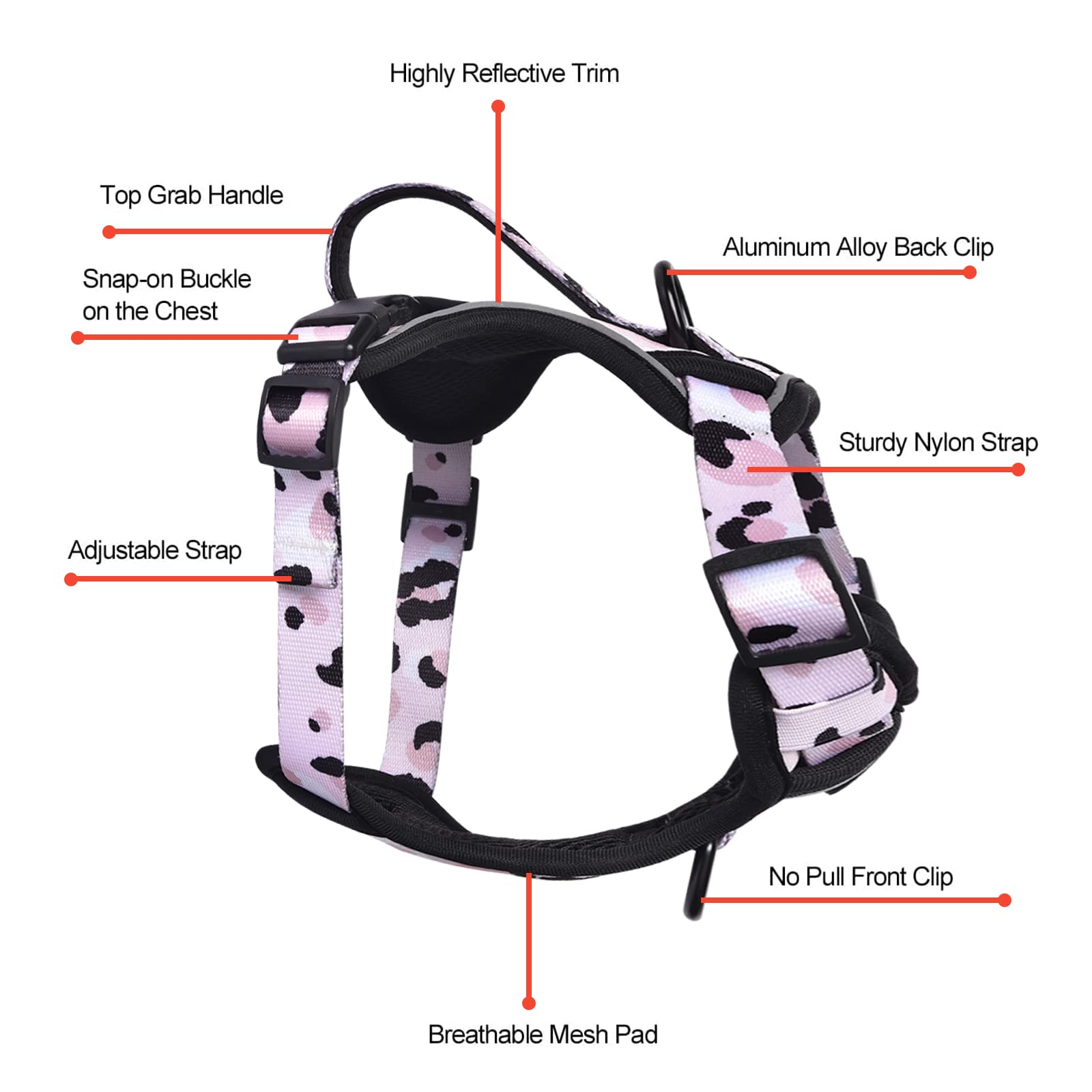 Petmolico Dog Harness For Small Dogs No Pull, Cute Dog Harness With Two Leash Clips And Soft Handle, Reflective Easy Walk Dog Harness With Leash, Pink Leopard Small