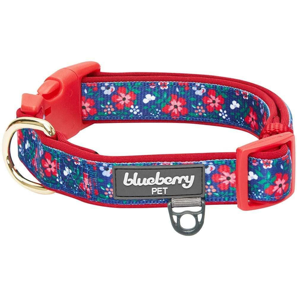 Blueberry Pet 5 Patterns Soft & Comfy Pretty Posies Spring Garden Navy Padded Adjustable Dog Collar, Large, Neck 18'-26'