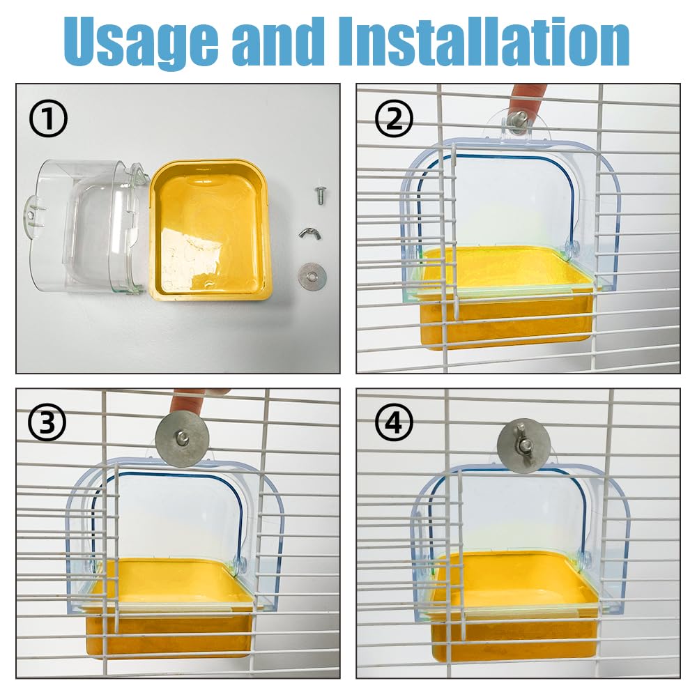 WQY GroceryShop Bird Bath for Cage, Cleaning Pet Supplies Cockatiel Bird Bathtub with Hanging Hooks for Little Bird Parrots Spac