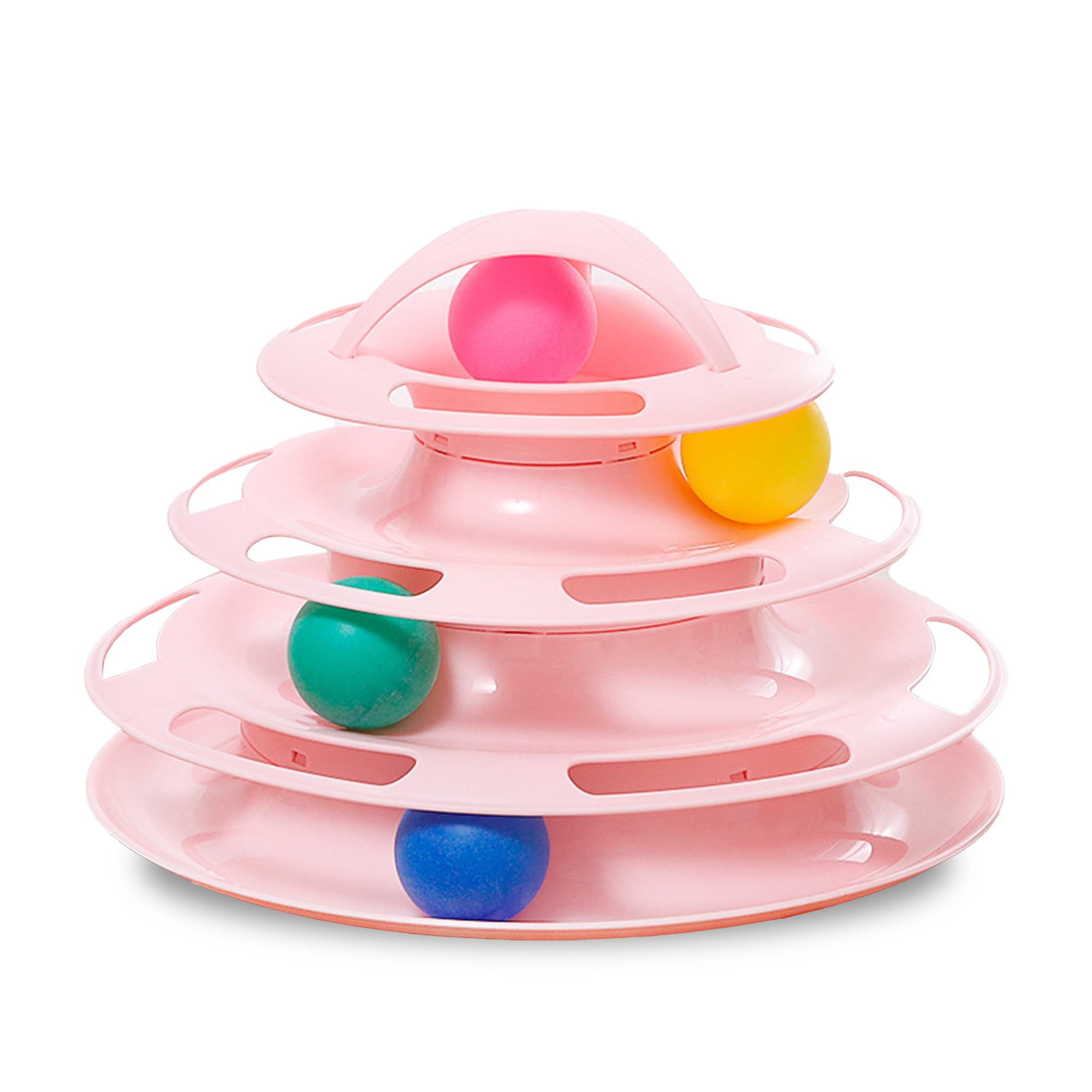 SunGrow Pink Cat Toys for Bored Indoor Adult Cats, 4-Tier Cat Toy Roller, Pet Puzzle Toy, Cat 4 Ball Track with Non-Slip Grip, I