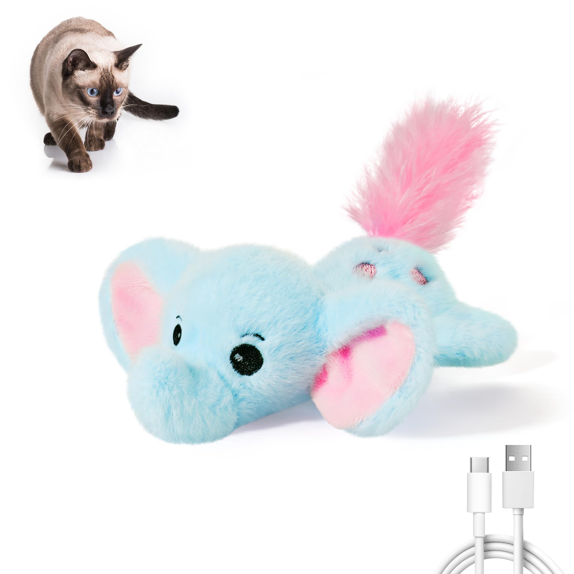Potaroma Cat Toys Flapping Elephant, Interactive Realistic Kitten Toy Stuffed with Catnip and Crinkle Paper Hangable Design for 