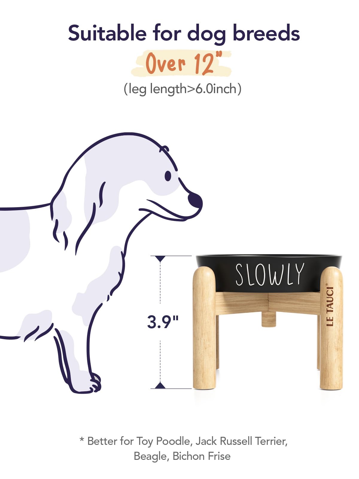 Ceramic Elevated Dog Bowl, 0.6 Cups Raised Dog Dish With Wooden Stand For Small Breeds, Slow Feeder To Prevent Bloat, Black