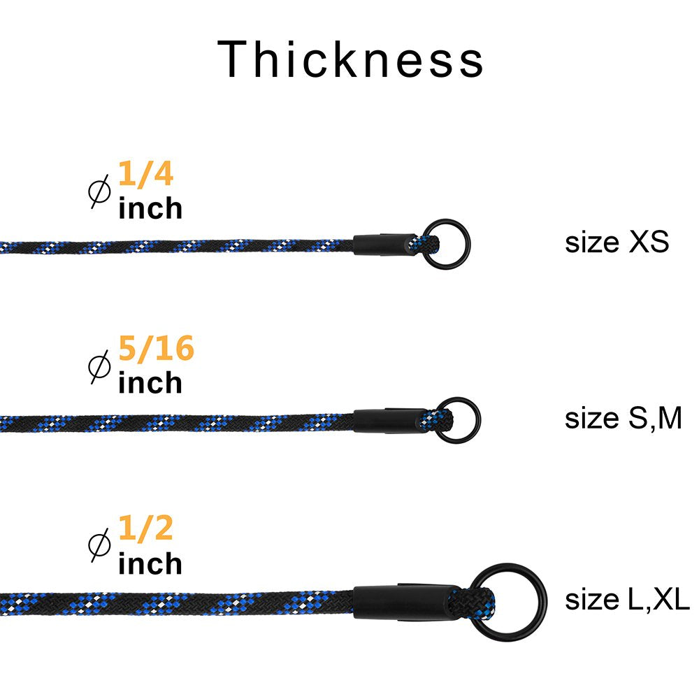 Bronzedog Rope Pro Training Dog Collar Braided No Pull Quick Release Round Lead Collars For Dogs Small Medium Large Puppy (L - 21.7' Long, Blue)