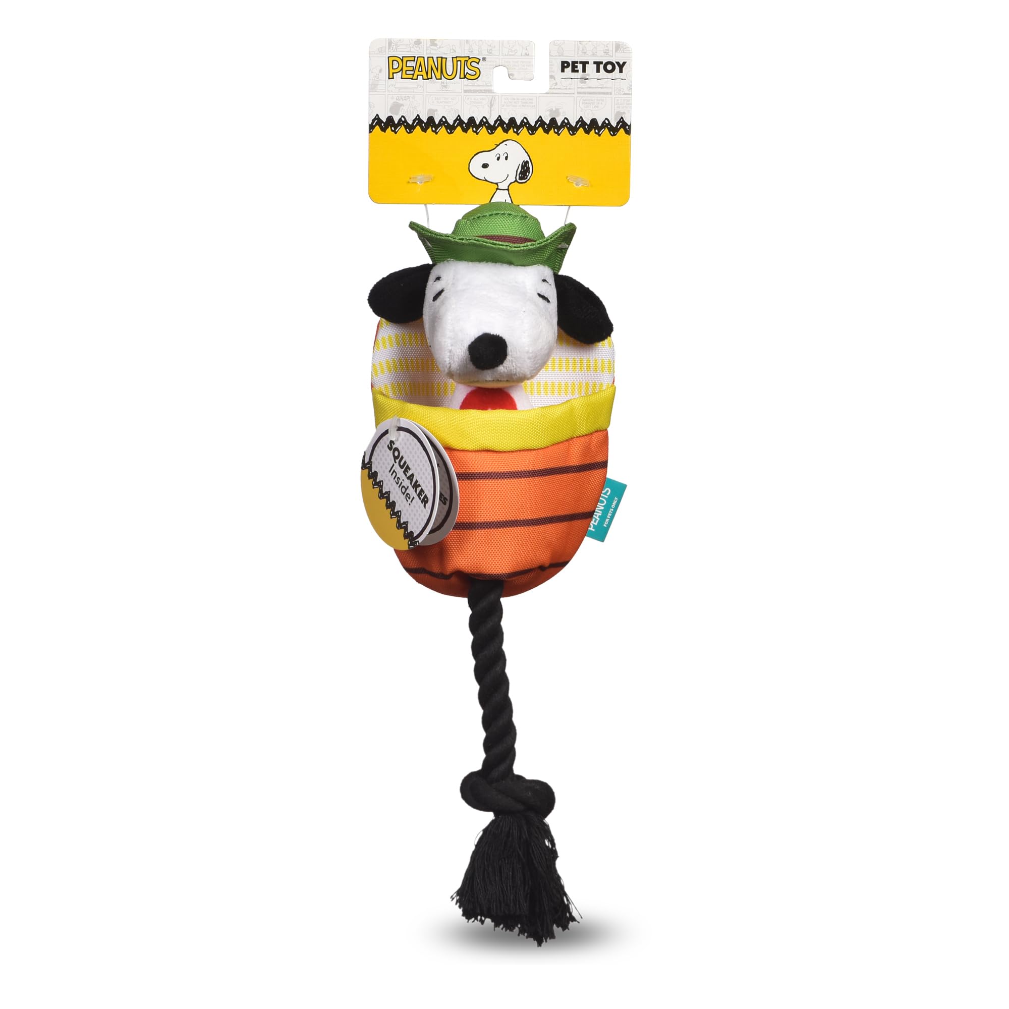 Peanuts For Pets Interactive Camping Themed Snoopy Plush Toy With Sliding Rope - Durable Dog Tug Toy For Large Dogs And Aggressi