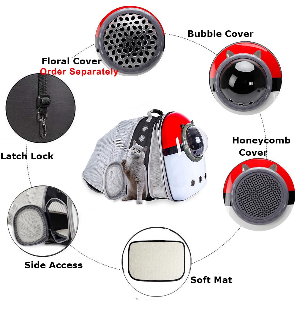 Lairies Dual Expandable Cat Backpack Front & Back Extension Pet Backpack Carrier, Fit Up To 20 Lbs, Bubble Capsule Dog Backpack