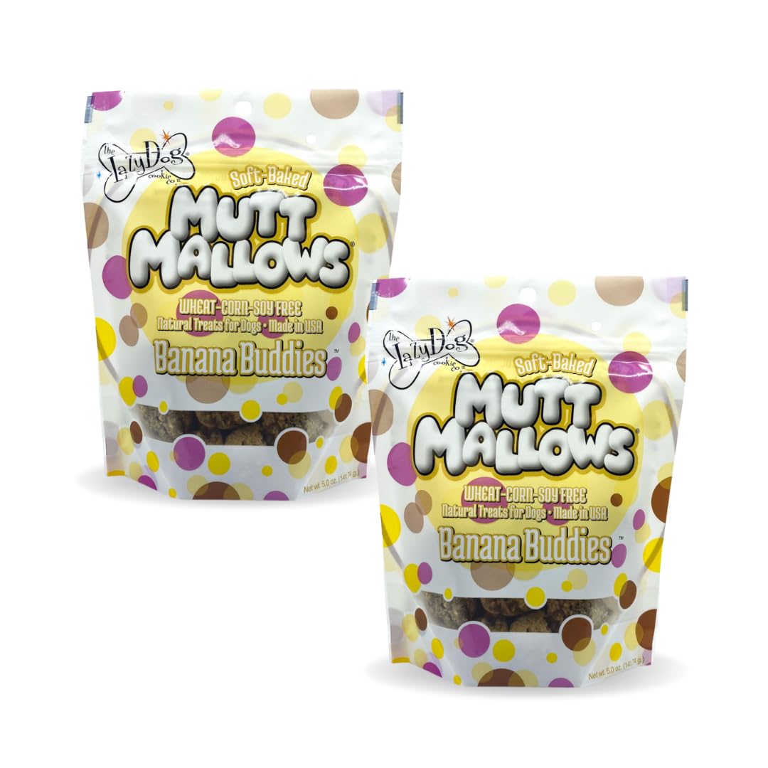 Lazy Dogs Mutt Mallows Soft Baked Dog Treats Banana Buddies 5 oz Bag - Safety Sealed 2 Pack