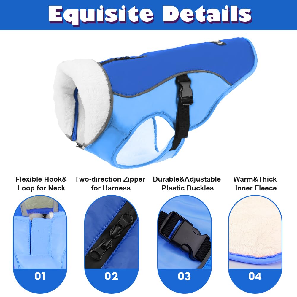 EMUST Dog Jacket Winter, Cozy Windproof Dog Jacket for Cold Weather, Solid Color Dog Vests for Winter for Medium Dogs, New Blue,
