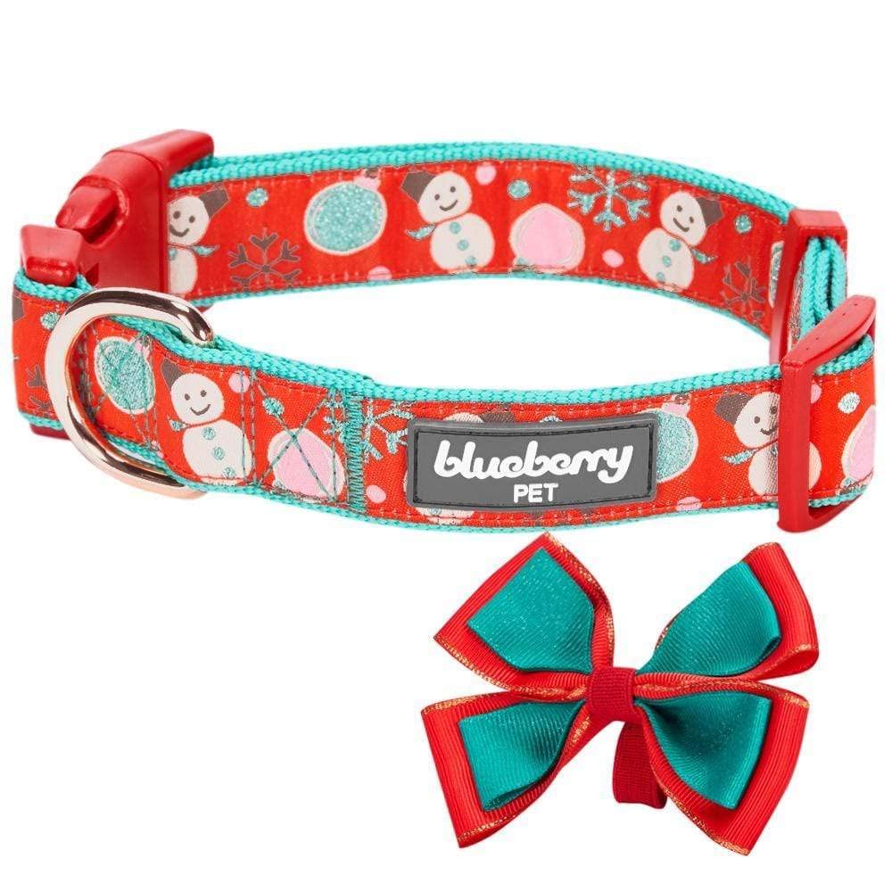 Blueberry Pet 4 Patterns Christmas Moments Of Excitement Snowman Making Designer Adjustable Bowtie Dog Collar, X-Small, Neck 8'
