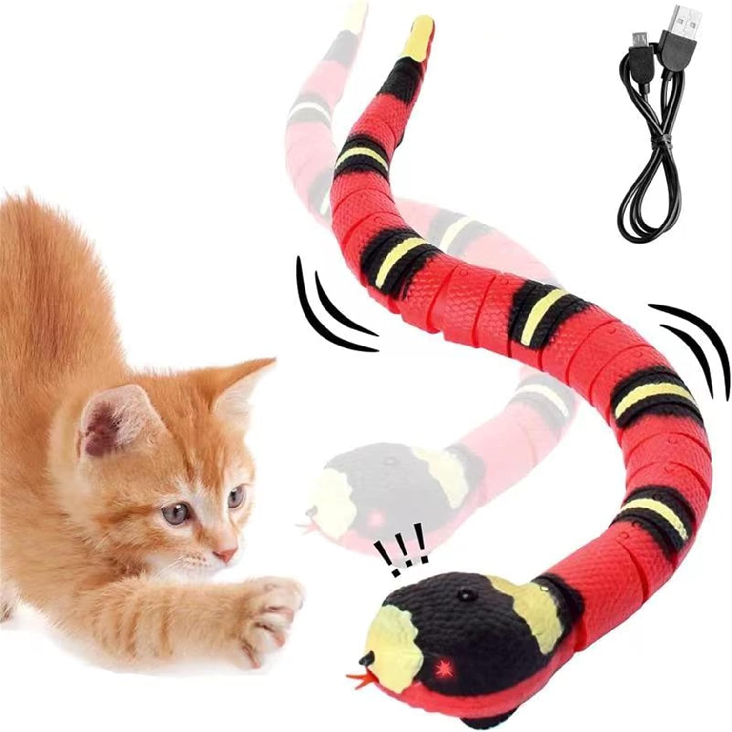 Henirag Smart Sensing Snake Toy, Infrared Induction Snake Toy For Kids, Usb Rechargeable Interactive Toys For Cat Dog, Simulatio