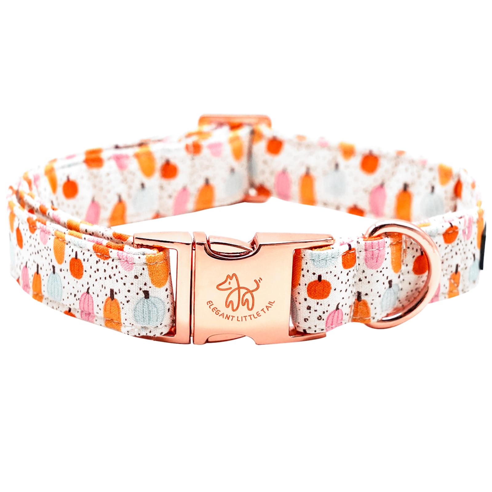 Elegant Little Tail Dog Collar - Halloween Pumpkin Print Pet Collar For Small Dogs, Puppies - Cotton With Metal Buckle, Adjustab