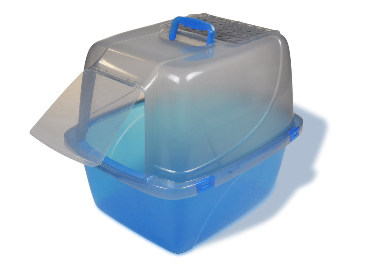 Van Ness Pets Large Enclosed Cat Litter Box With Odor Door And Air Filter, Hooded Pan, Transparent Blue, Cp6Tr