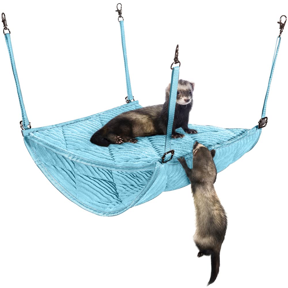 Luxurious Ferret Hammock And Rat Hammock For Cage - Machine-Washable Rat Bed, Small Animal Hammock, And Rat Toys & Accessories For Cage - Pet Accessories For Ferret, Rat, Chinchilla, And More - Blue