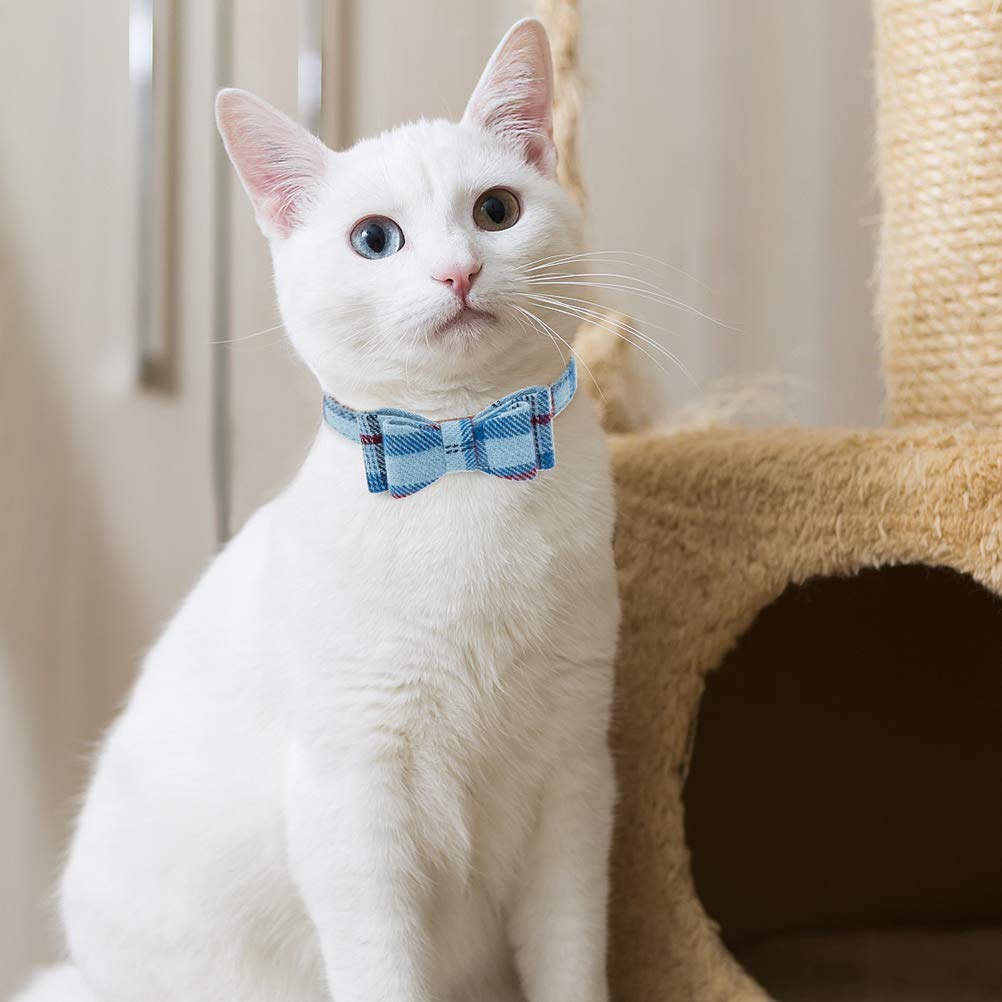 Expawlorer Dog Leash Collar Set - 3 Pack Embroidery Pawprints Plaid Dog Collars And Leash Tangle Free, Bow Tie And Bandana Collar With Bell, Adjustable Collar Set For Dogs Cats Outdoor Walking