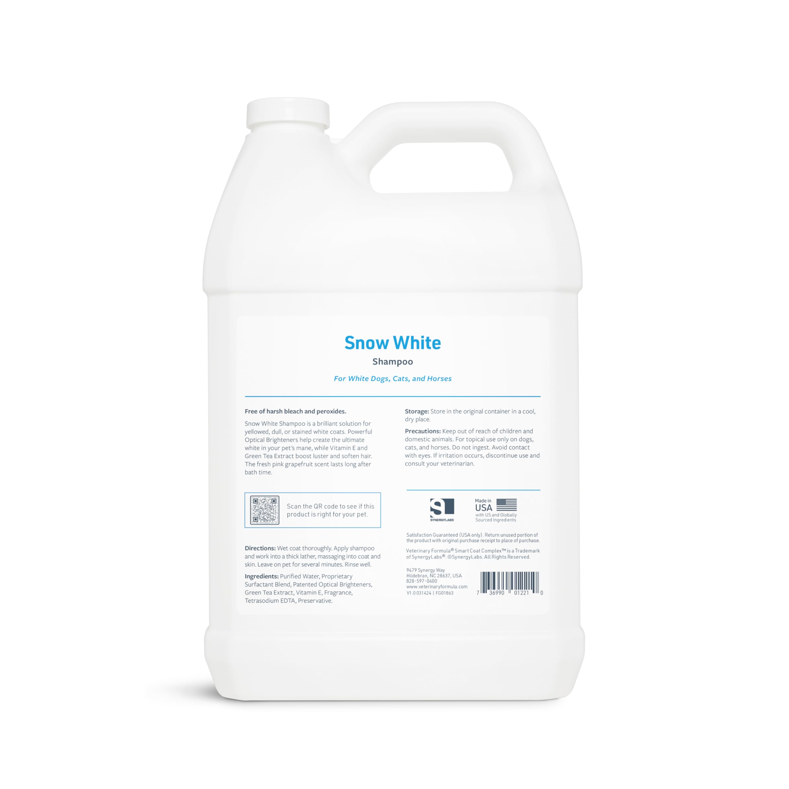 Veterinary Formula Smart Coat Complex Snow White Shampoo For Dogs And Cats, 128 Fl Oz / 1 Gal - Gently Remove Stains & Yellowing