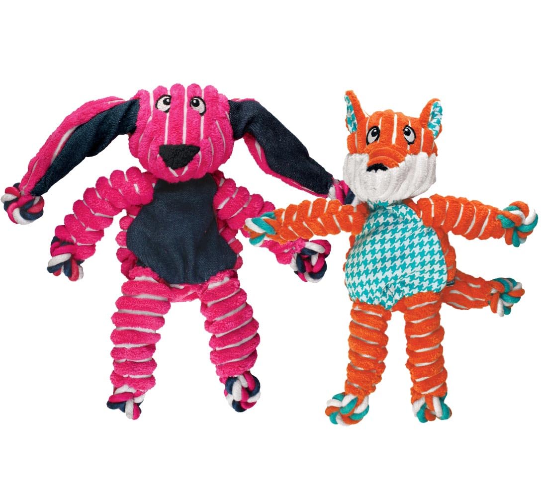 KONG Floppy Knots Dog Toy Bundle for Small/Medium Dogs - Durable Plush Toys with Internal Knotted Ropes & Squeakers - Minimal St